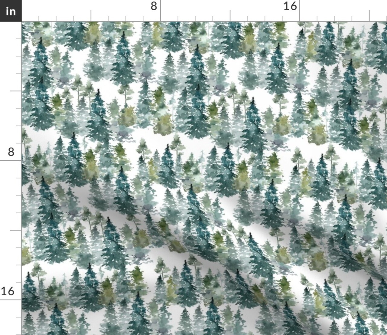 Woodland Pine Trees White Winter Christmas Snowy Watercolor Green Holiday Forest Custom Printed Fabric by Spoonflower Various Fabrics by the Yard or Fat Quarter